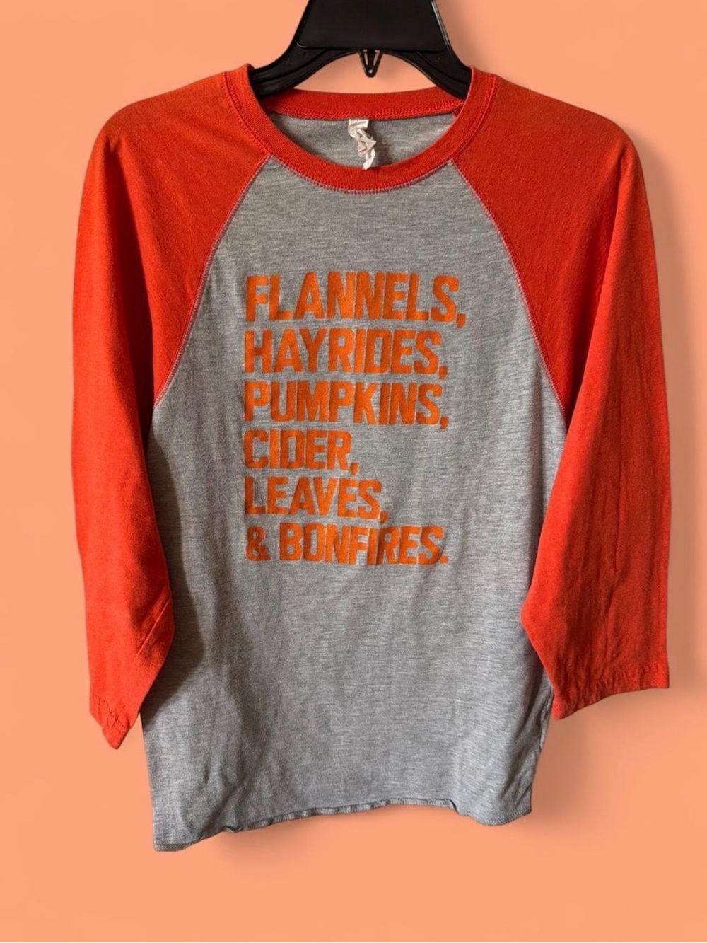 Women's Grey & Orange Raglan 3/4 Sleeve Graphic Tee